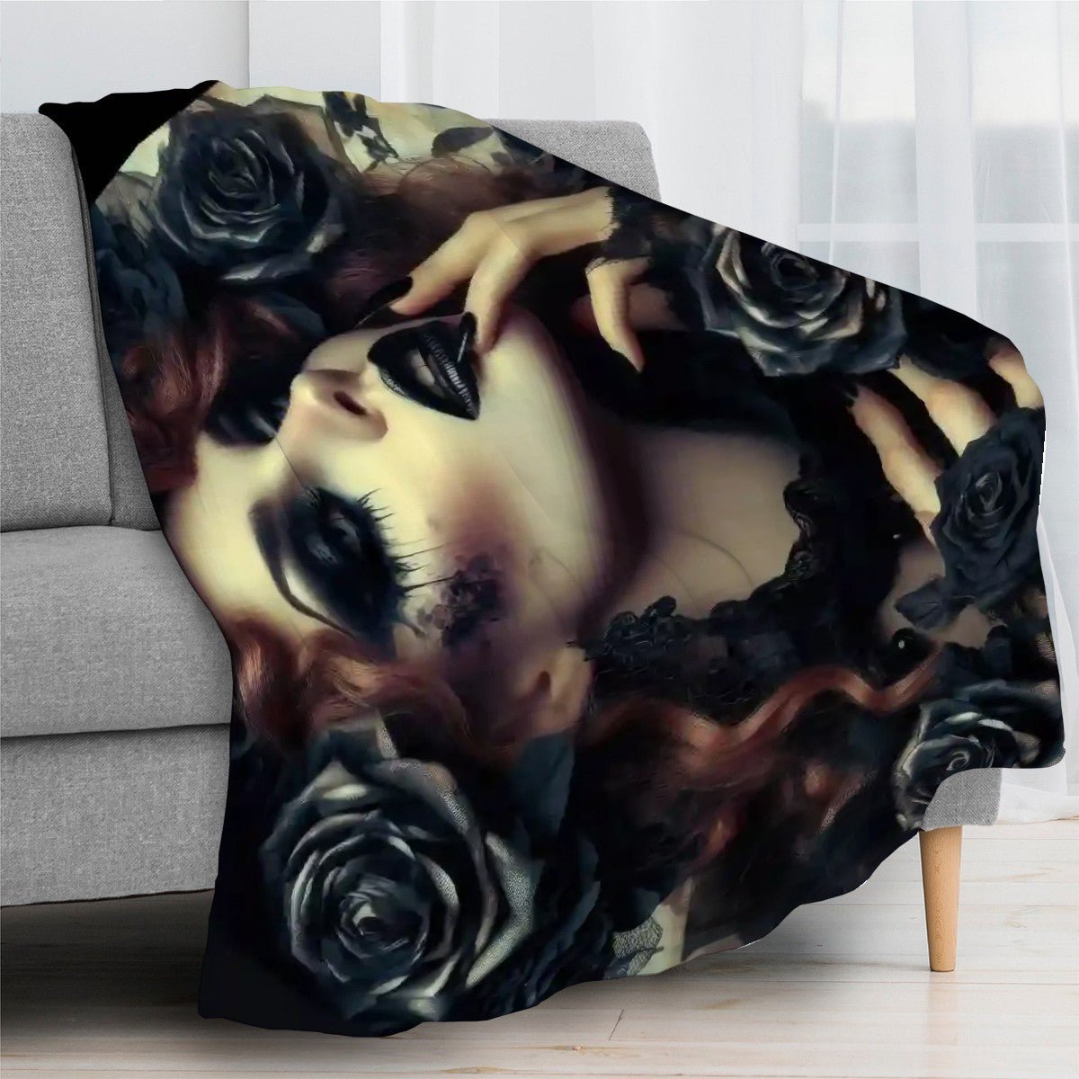 Black Roses 300 GSM Flannel Throw Blanket (Made in USA) - Gregg Acini Adoree Designs - Blanket