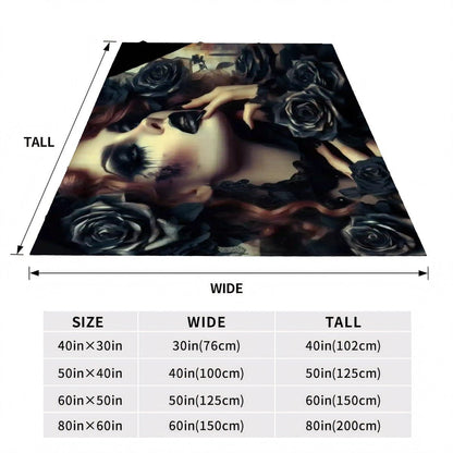 Black Roses 300 GSM Flannel Throw Blanket (Made in USA) - Gregg Acini Adoree Designs - Blanket
