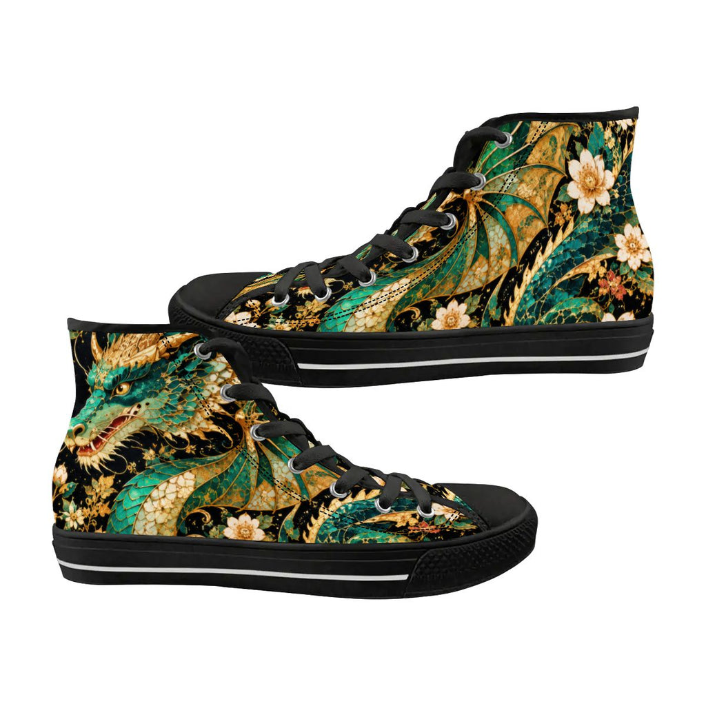 Gilded Jade Dragon Unisex High Top Canvas Shoes (women's sizes)