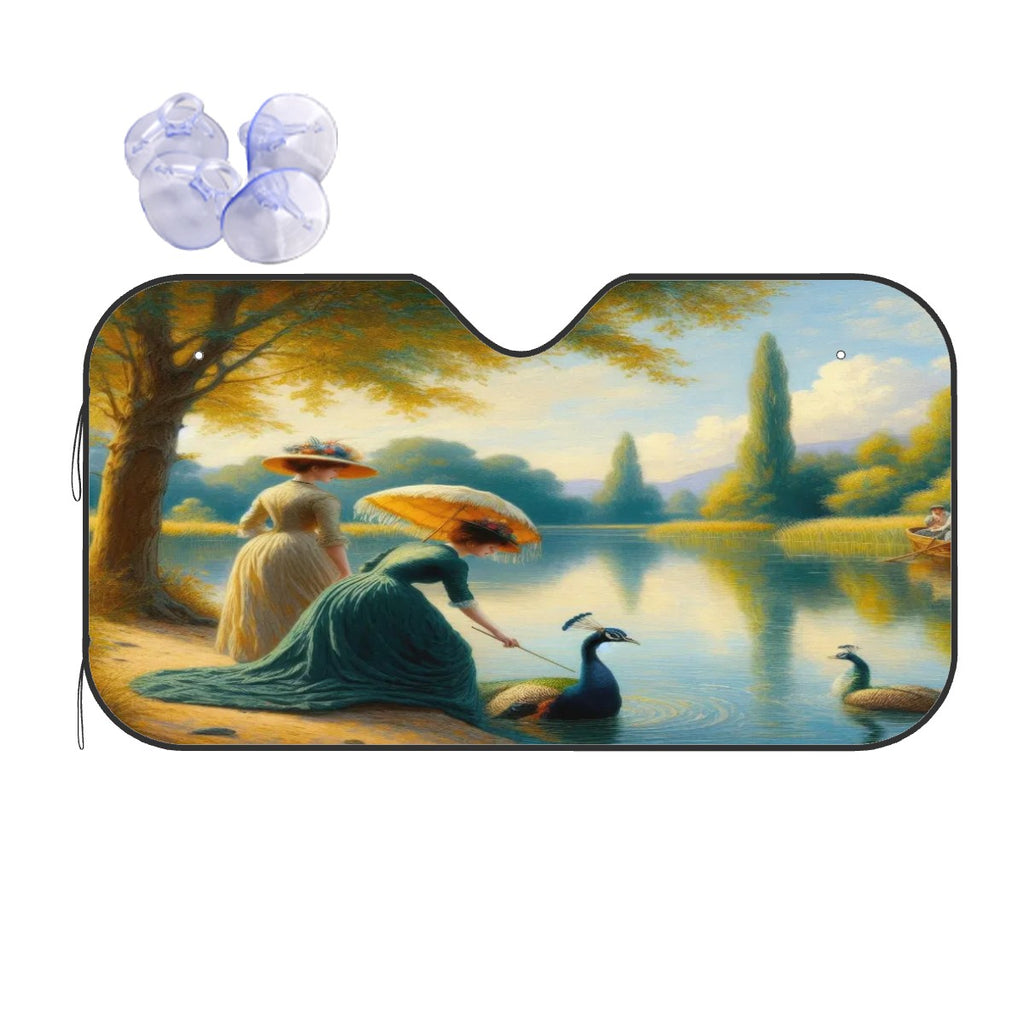 Ladies Poking a Peacock Car Windshield Sun Shade (Stiff Version)