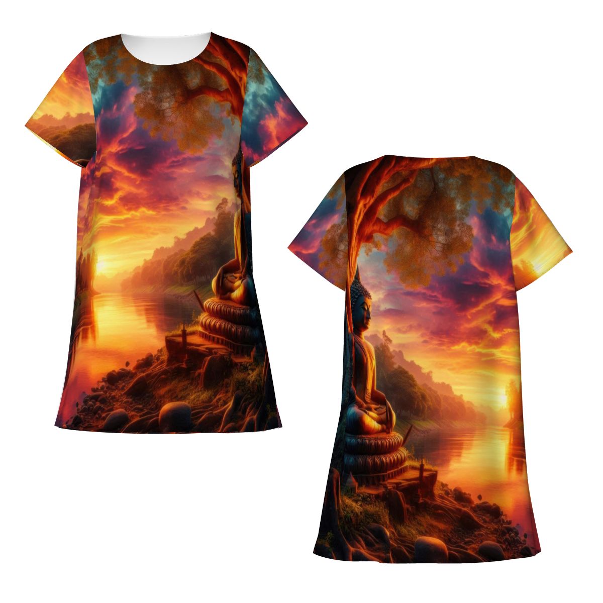 Loose Short-Sleeve Nightgown (Multiple Designs Set 1 - First image shows selected design)