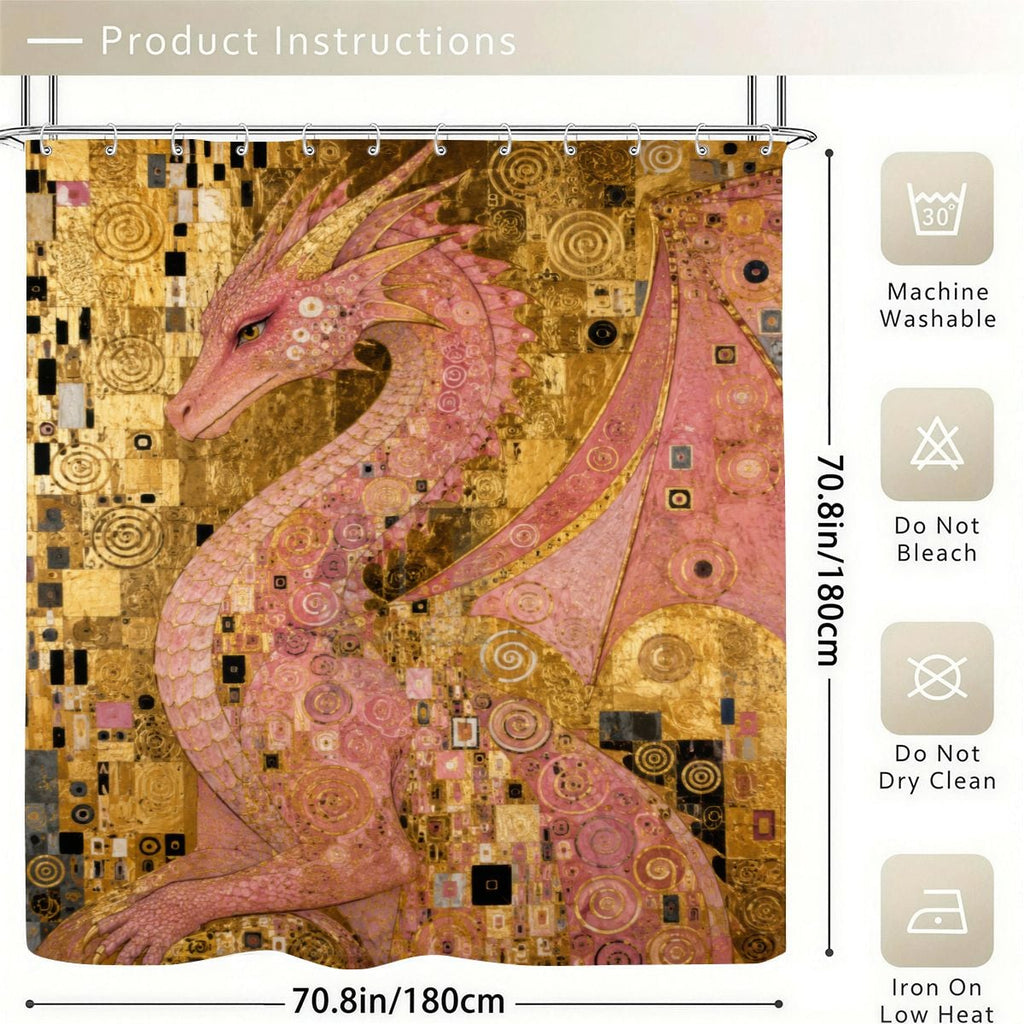 Pink Dragon Shower Curtain | Klimt Gold Mosaic Art
