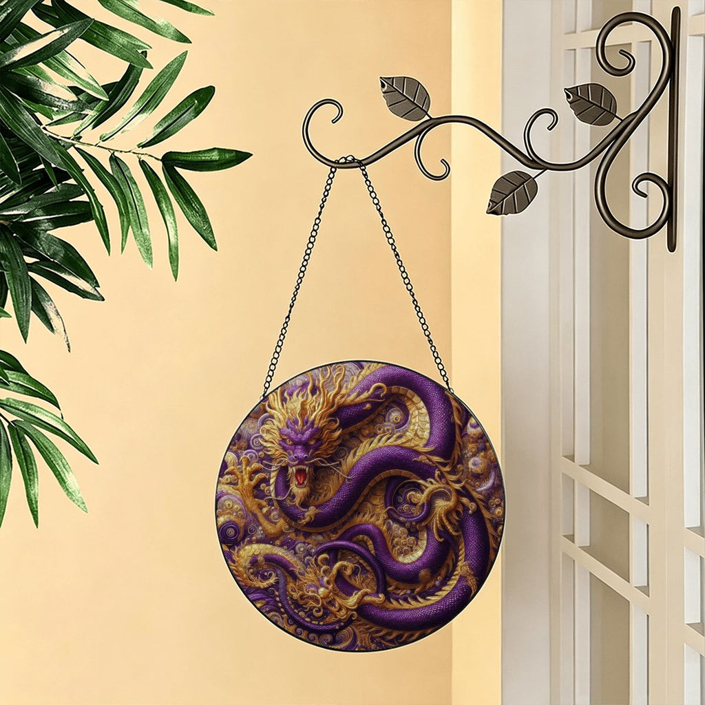 Purple Dragon Stained Glass Effect Suncatcher Window Hanging (Made in USA)