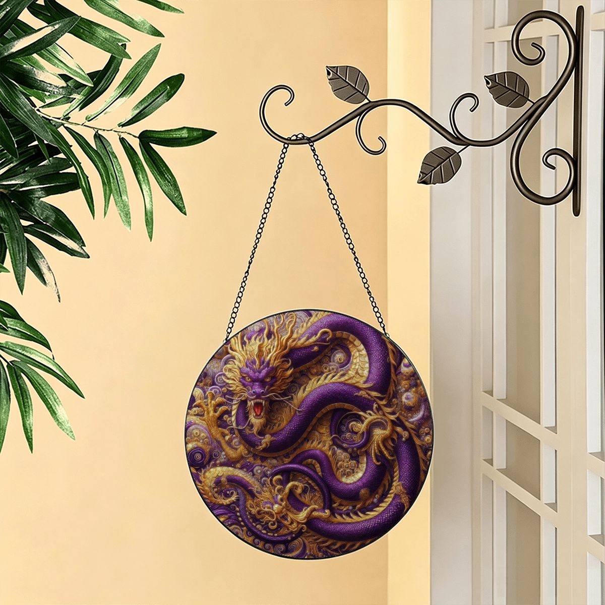 Purple Dragon Stained Glass Effect Suncatcher Window Hanging (Made in USA)