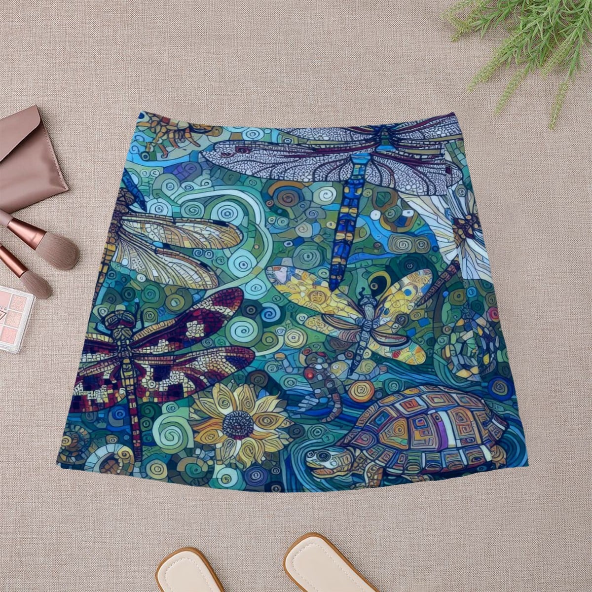 Teal Dragonflies Mini Skirt