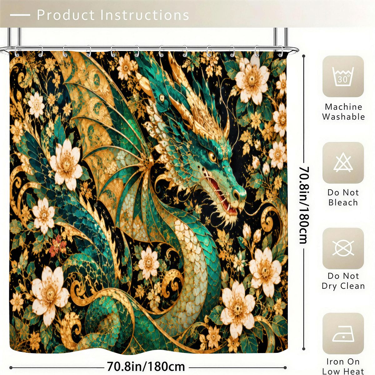 Gilded Jade Dragon Shower Curtain