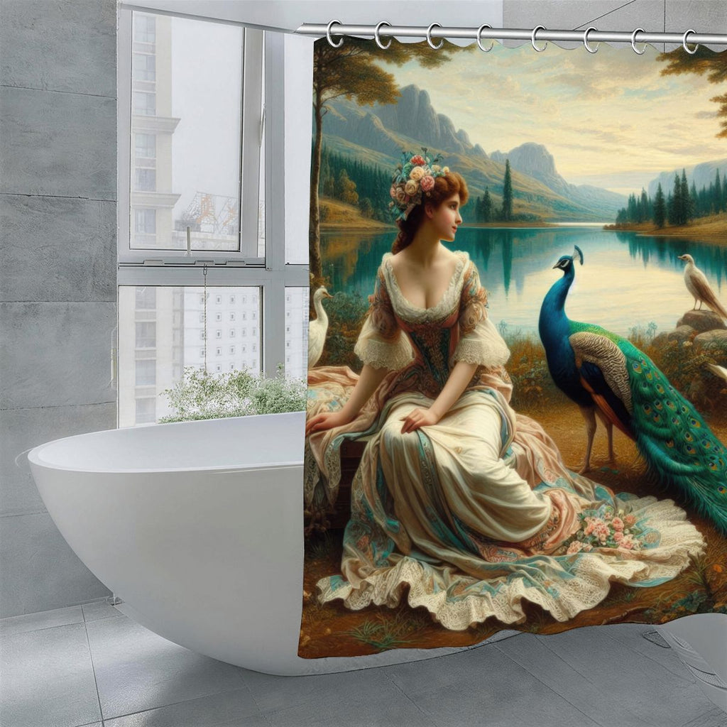 Portrait of a Lady and a Peacock Shower Curtain | Romantic Art