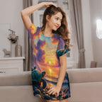 Loose Short-Sleeve Nightgown (Multiple Designs Set 1 - First image shows selected design)