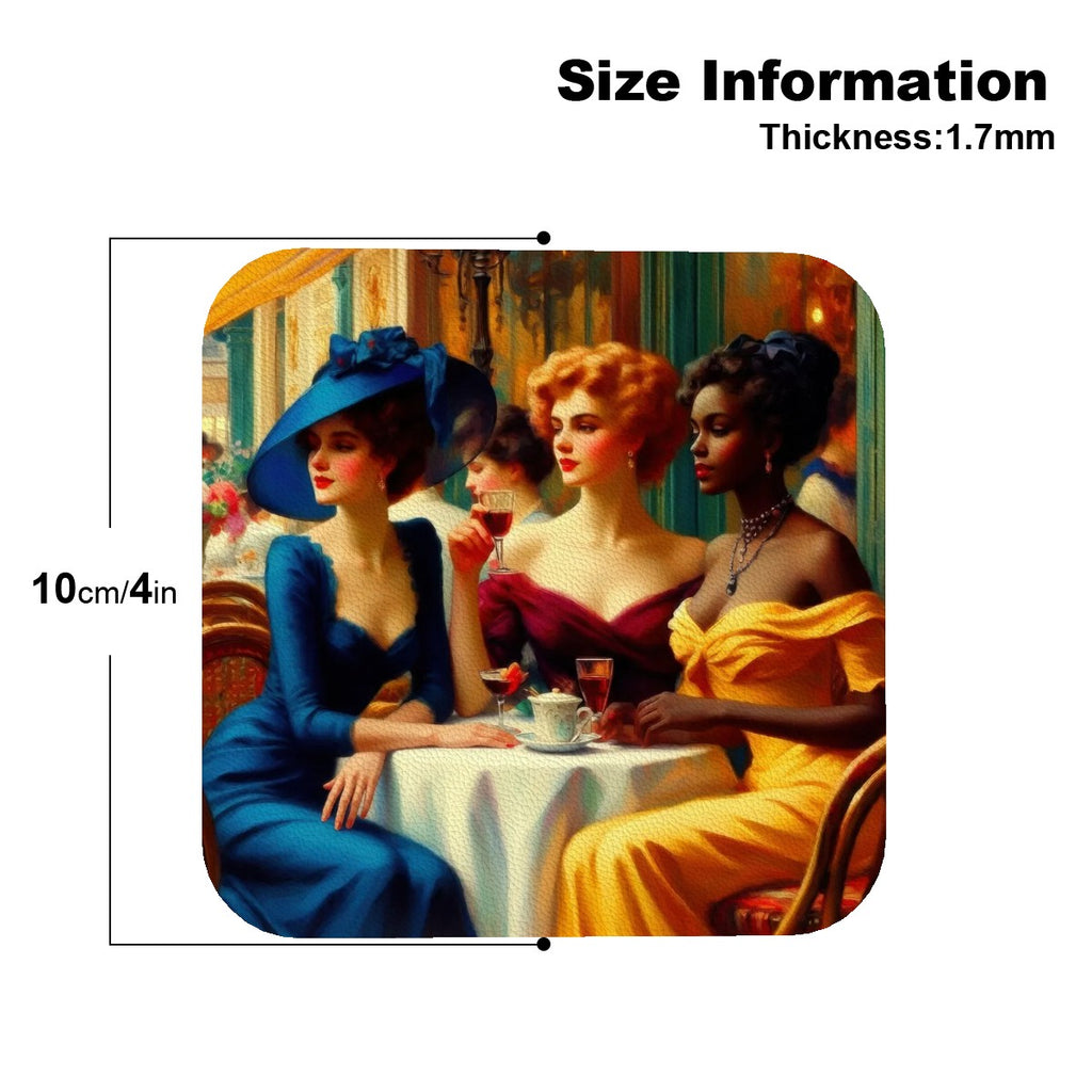 Cafe Ladies 1 Square Leather Coasters Set of 6