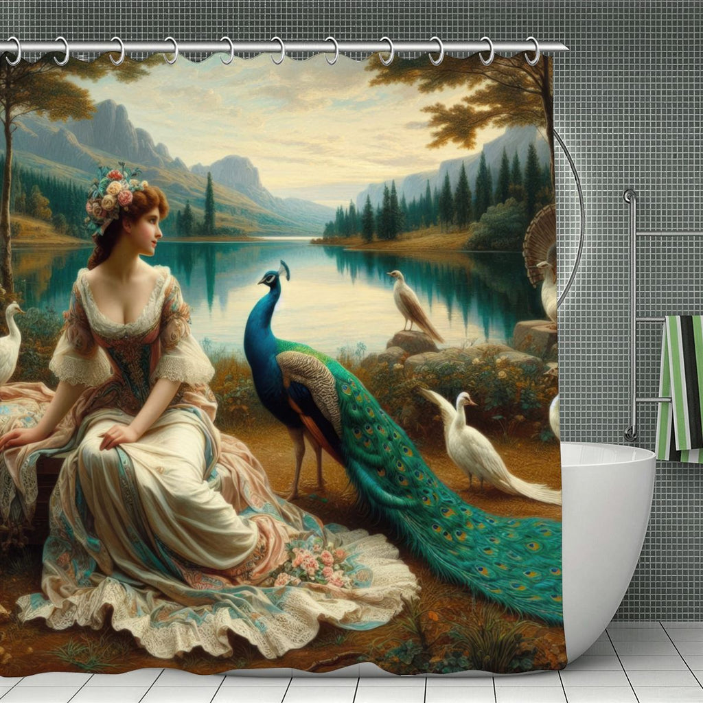 Portrait of a Lady and a Peacock Shower Curtain | Romantic Art