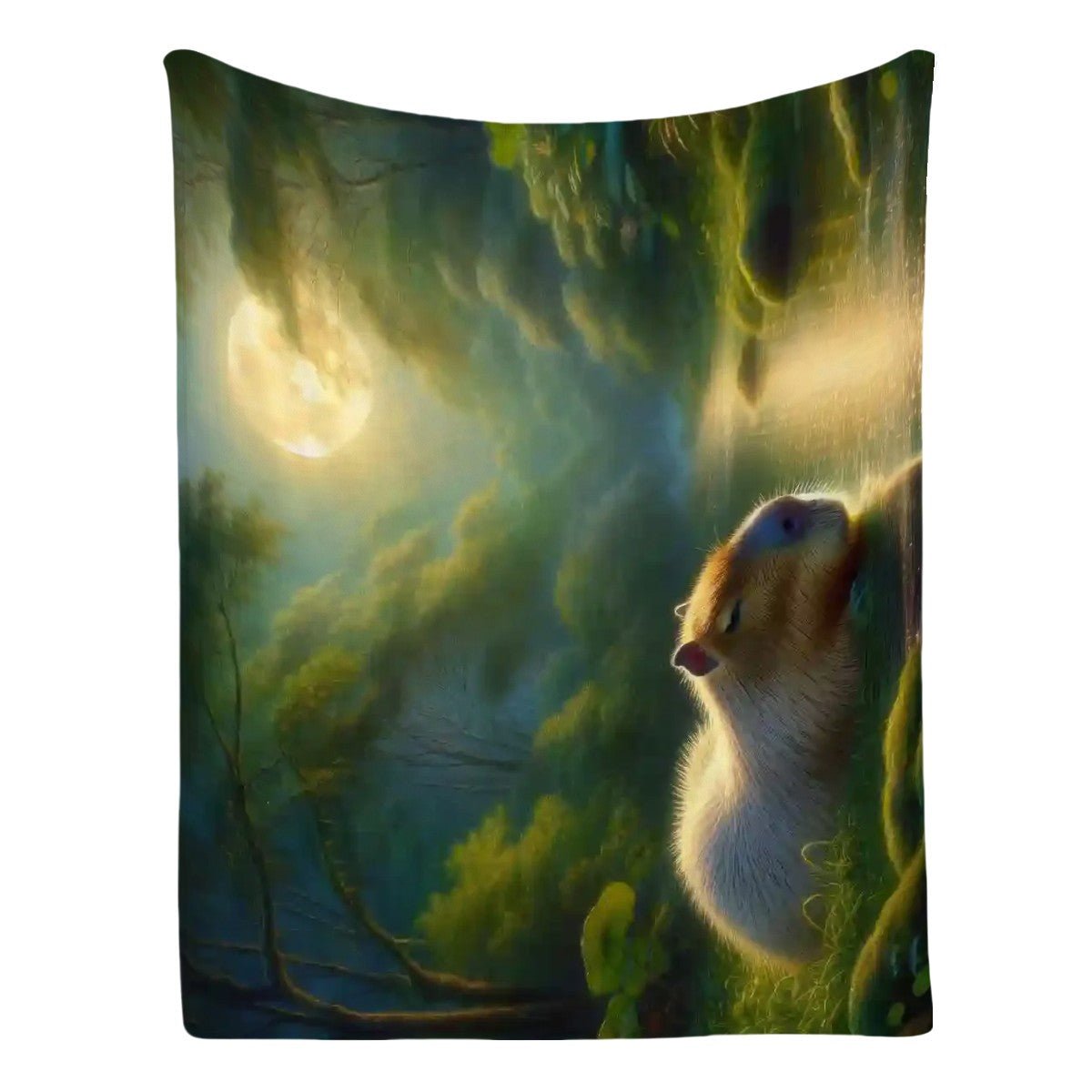 Capybara Under a Golden Moon 300 GSM Flannel Throw Blanket (Made in USA) - Gregg Acini Adoree Designs - Blanket