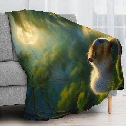 Capybara Under a Golden Moon 300 GSM Flannel Throw Blanket (Made in USA) - Gregg Acini Adoree Designs - Blanket