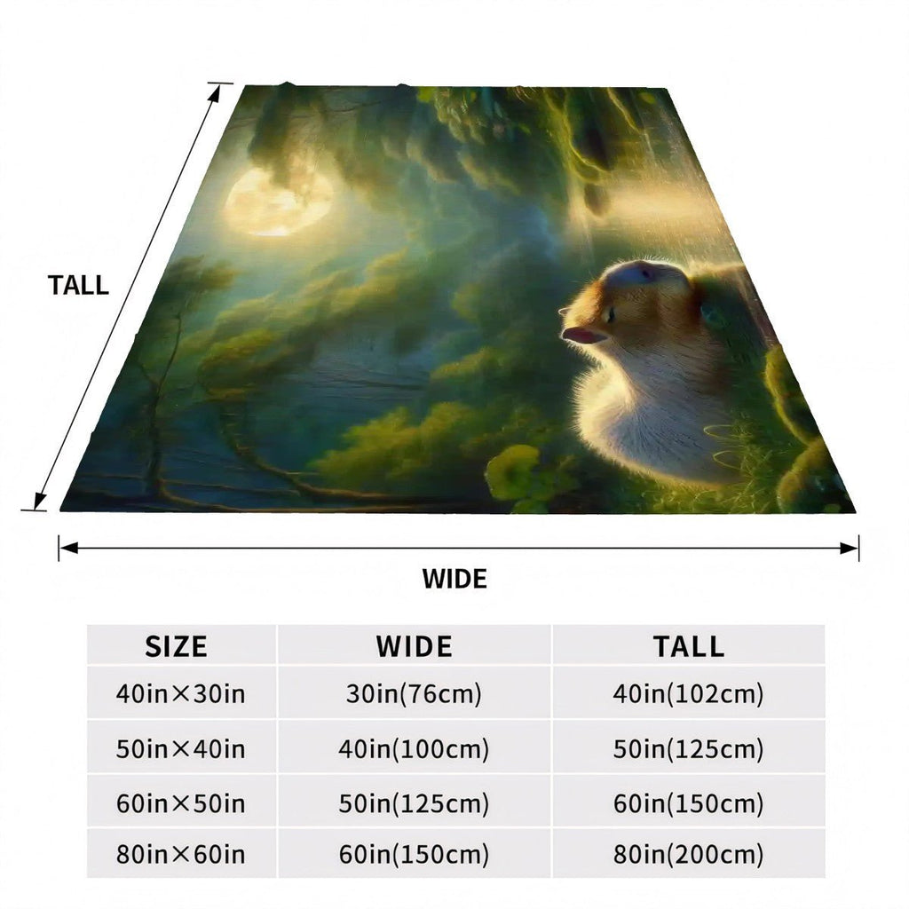 Capybara Under a Golden Moon 300 GSM Flannel Throw Blanket (Made in USA) - Gregg Acini Adoree Designs - Blanket