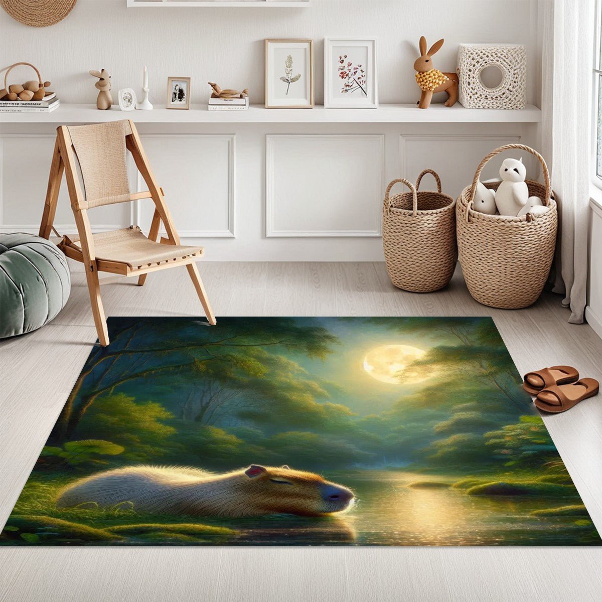 Capybara Under a Golden Moon Area Mat - Gregg Acini Adoree Designs - Rugs & Mats