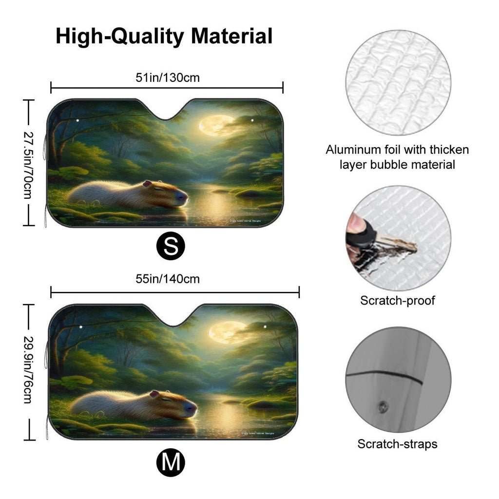 Capybara under a Golden Moon Car Windshield Sun Shade (Stiff Version) - Gregg Acini Adoree Designs - Sun Shade