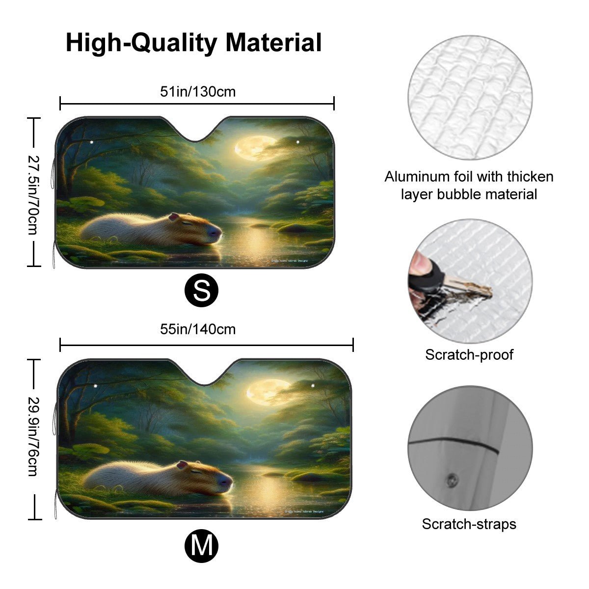 Capybara under a Golden Moon Car Windshield Sun Shade (Stiff Version) - Gregg Acini Adoree Designs - Sun Shade