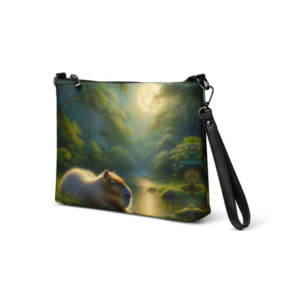 Capybara under a Golden Moon Crossbody bag - Gregg Acini Adoree Designs - Handbag