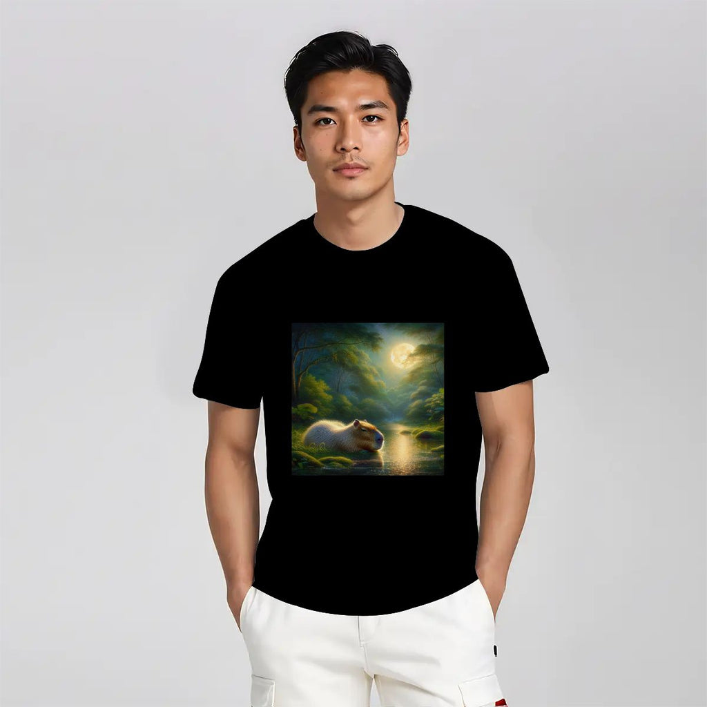 Capybara Under a Golden Moon - Gildan 5000 Unisex Cotton Tee - Gregg Acini Adoree Designs - T-Shirt