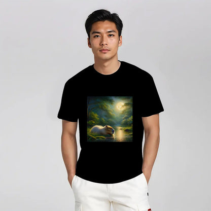 Capybara Under a Golden Moon - Gildan 5000 Unisex Cotton Tee - Gregg Acini Adoree Designs - T-Shirt