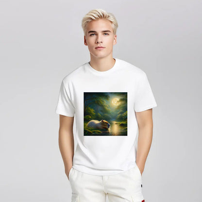 Capybara Under a Golden Moon - Gildan 5000 Unisex Cotton Tee - Gregg Acini Adoree Designs - T-Shirt