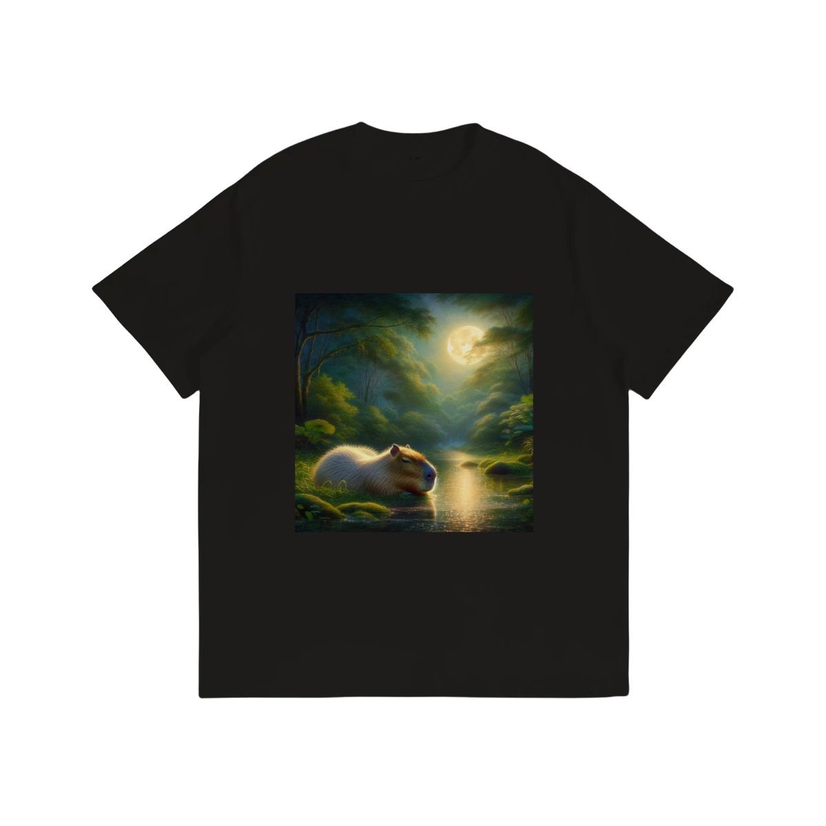 Capybara Under a Golden Moon - Gildan 5000 Unisex Cotton Tee - Gregg Acini Adoree Designs - T-Shirt