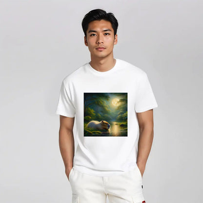 Capybara Under a Golden Moon - Gildan 5000 Unisex Cotton Tee - Gregg Acini Adoree Designs - T-Shirt