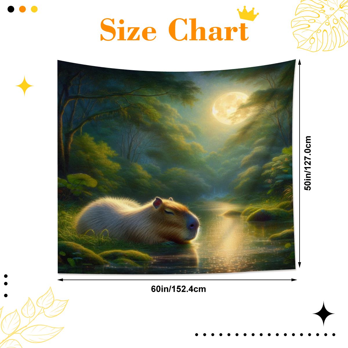 Capybara Under a Golden Moon Lightweight Wall Tapestry (Fabric Wall Hanging - USA) - Gregg Acini Adoree Designs - Wall Coverings