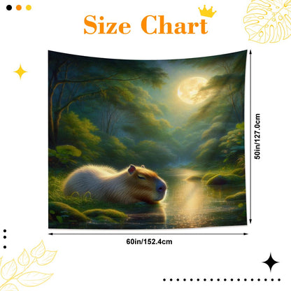 Capybara Under a Golden Moon Lightweight Wall Tapestry (Fabric Wall Hanging - USA) - Gregg Acini Adoree Designs - Wall Coverings
