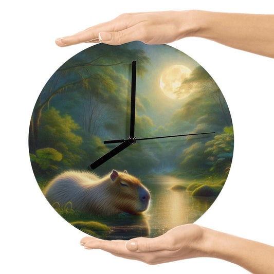 Capybara Under a Golden Moon MDF Wall Clock (Made in USA) - Gregg Acini Adoree Designs - Wall Clock