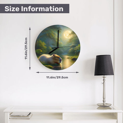 Capybara Under a Golden Moon MDF Wall Clock (Made in USA) - Gregg Acini Adoree Designs - Wall Clock