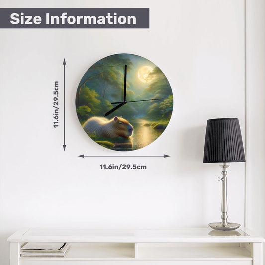 Capybara Under a Golden Moon MDF Wall Clock (Made in USA) - Gregg Acini Adoree Designs - Wall Clock