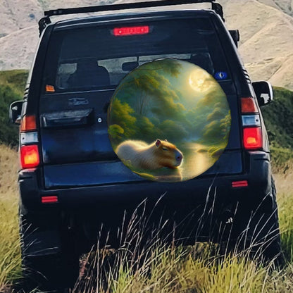 Capybara Under a Golden Moon Thickened Spare Tire Cover - Gregg Acini Adoree Designs - Spare Tire Cover