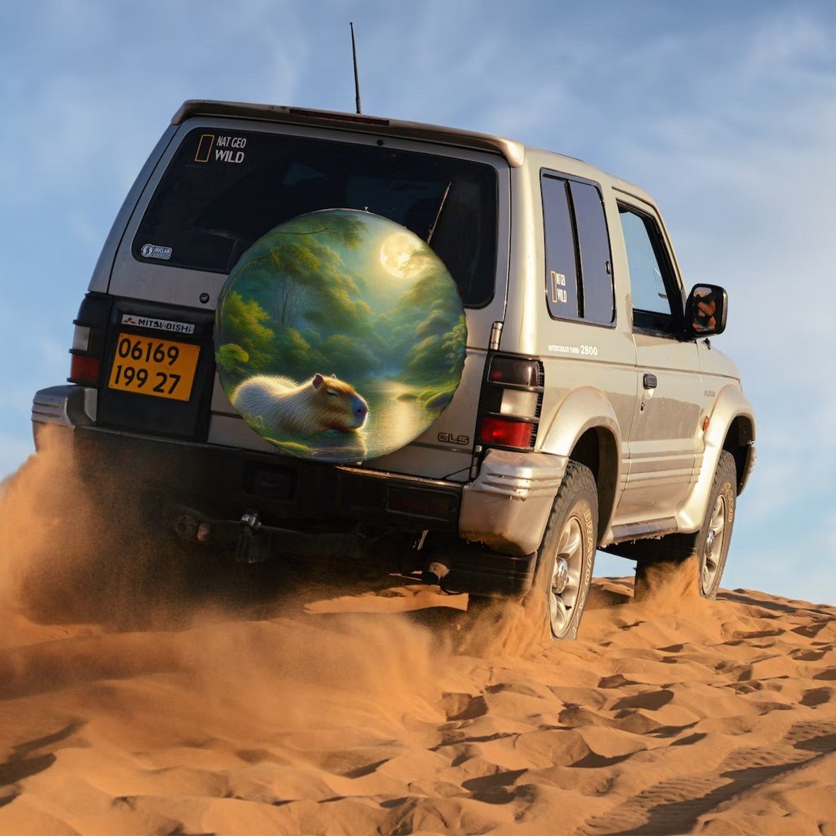 Capybara Under a Golden Moon Thickened Spare Tire Cover - Gregg Acini Adoree Designs - Spare Tire Cover