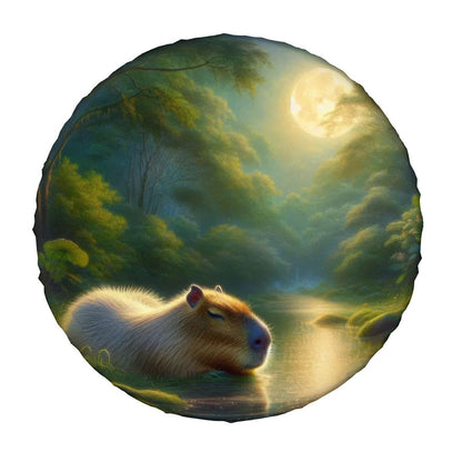 Capybara Under a Golden Moon Thickened Spare Tire Cover - Gregg Acini Adoree Designs - Spare Tire Cover