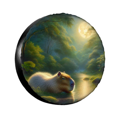 Capybara Under a Golden Moon Thickened Spare Tire Cover - Gregg Acini Adoree Designs - Spare Tire Cover