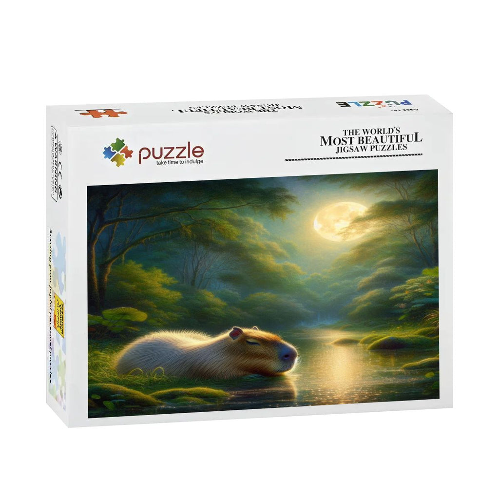 Capybara Under a Golden Moon Wooden Jigsaw Puzzles 500 pcs - Gregg Acini Adoree Designs - Jigsaw Puzzle