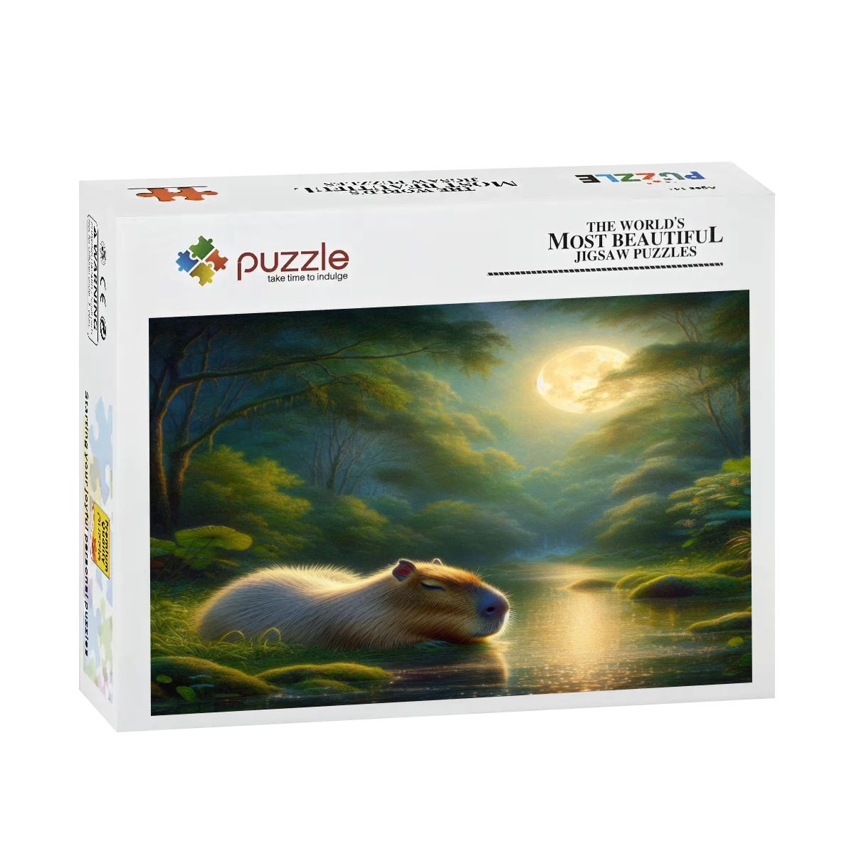 Capybara Under a Golden Moon Wooden Jigsaw Puzzles 500 pcs - Gregg Acini Adoree Designs - Jigsaw Puzzle
