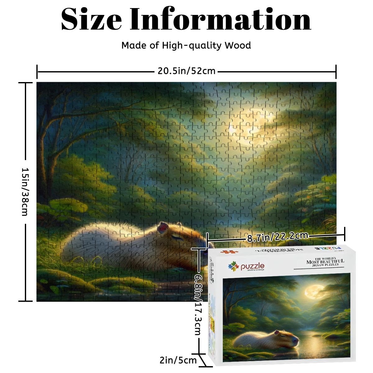 Capybara Under a Golden Moon Wooden Jigsaw Puzzles 500 pcs - Gregg Acini Adoree Designs - Jigsaw Puzzle