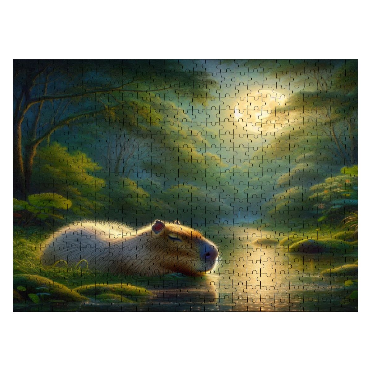 Capybara Under a Golden Moon Wooden Jigsaw Puzzles 500 pcs - Gregg Acini Adoree Designs - Jigsaw Puzzle