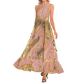 Pink Dragon Ruffle Hem Halter Neck Maxi Dress