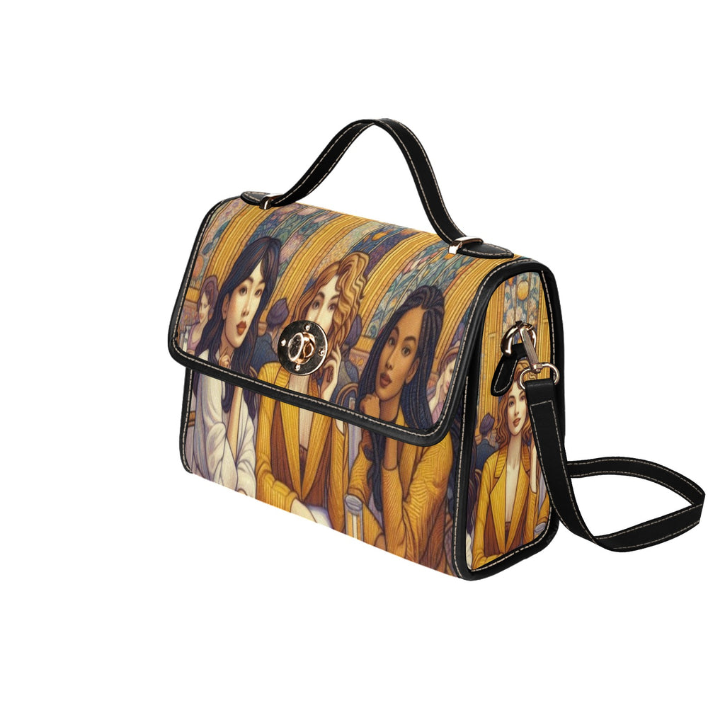 Women in a Cafe Satchel Waterproof Canvas Bag
