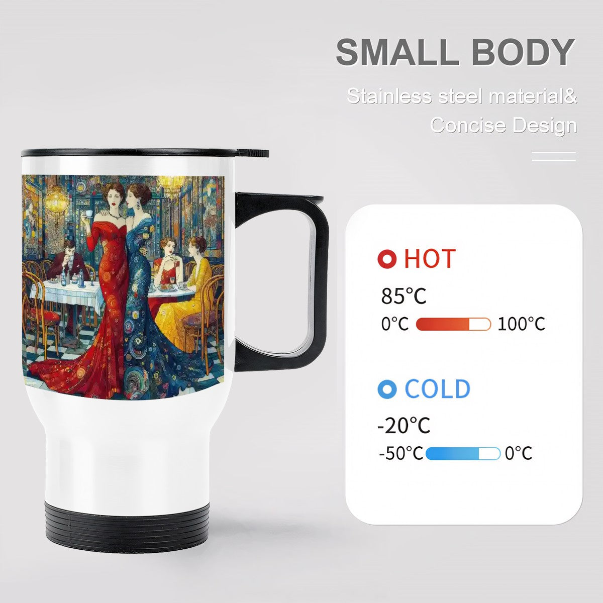 Travel Coffee Mug with Handle (14oz) Made in USA - Multiple Designs