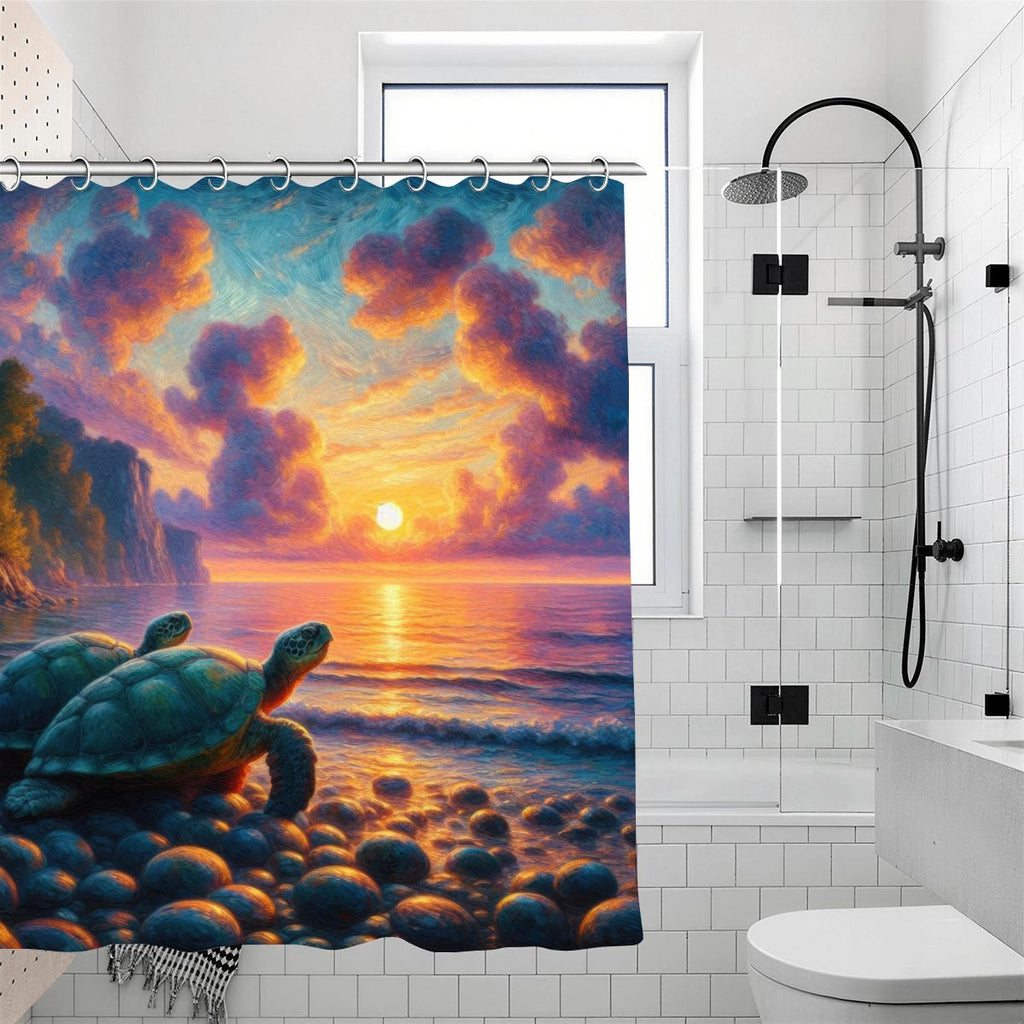 Turtles in the Sunset Shower Curtain 70.8"x70.8" (Made in USA)