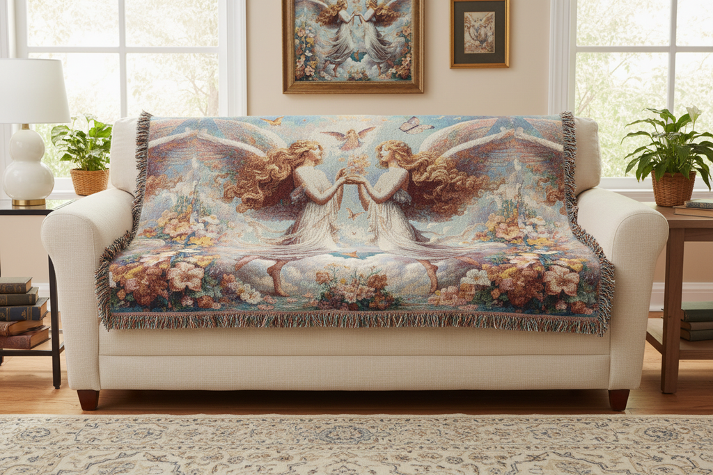 Celestial Sisters Woven Blanket - Draped over sofa