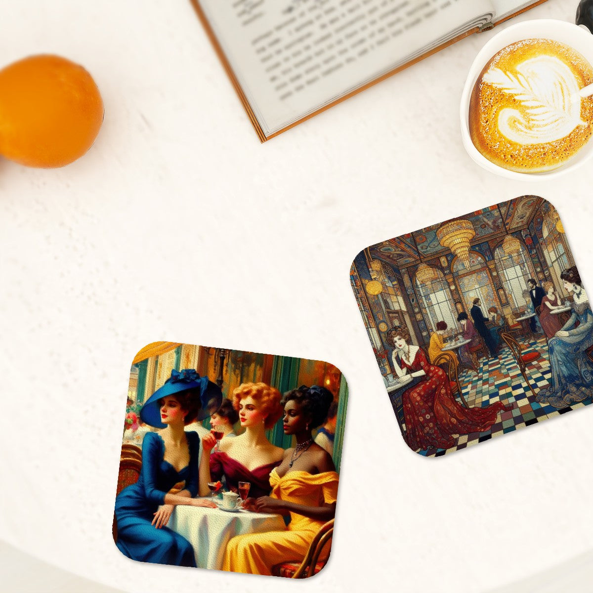 Cafe Ladies 1 Square Leather Coasters Set of 6