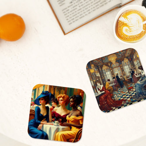 Cafe Ladies 1 Square Leather Coasters Set of 6
