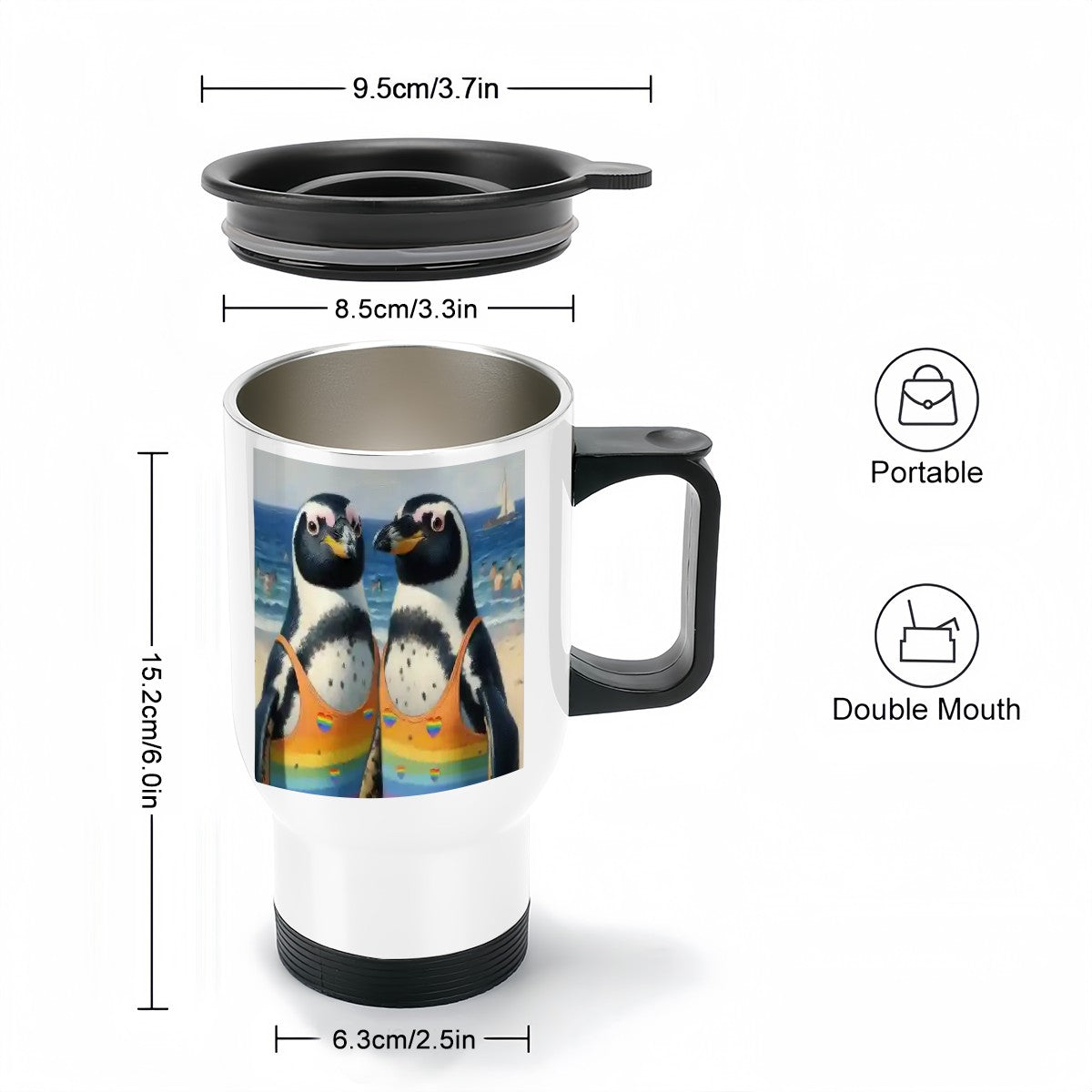 Travel Coffee Mug with Handle (14oz) Made in USA - Multiple Designs