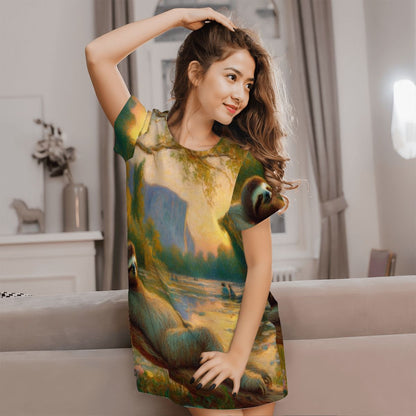 Chill Sloth Loose Short - Sleeve Nightgown - Gregg Acini Adoree Designs - Women's Pajamas