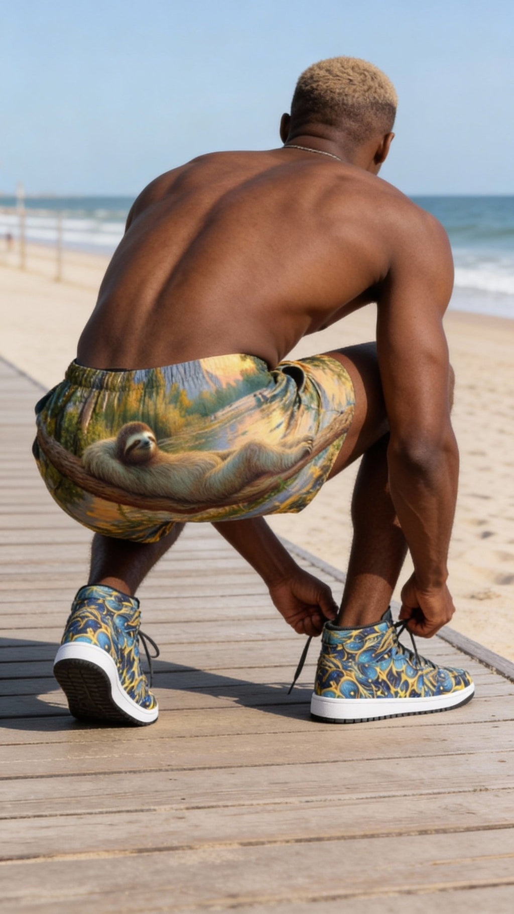 Chill Sloth Men's Beach Shorts - Gregg Acini Adoree Designs - Swimsuit