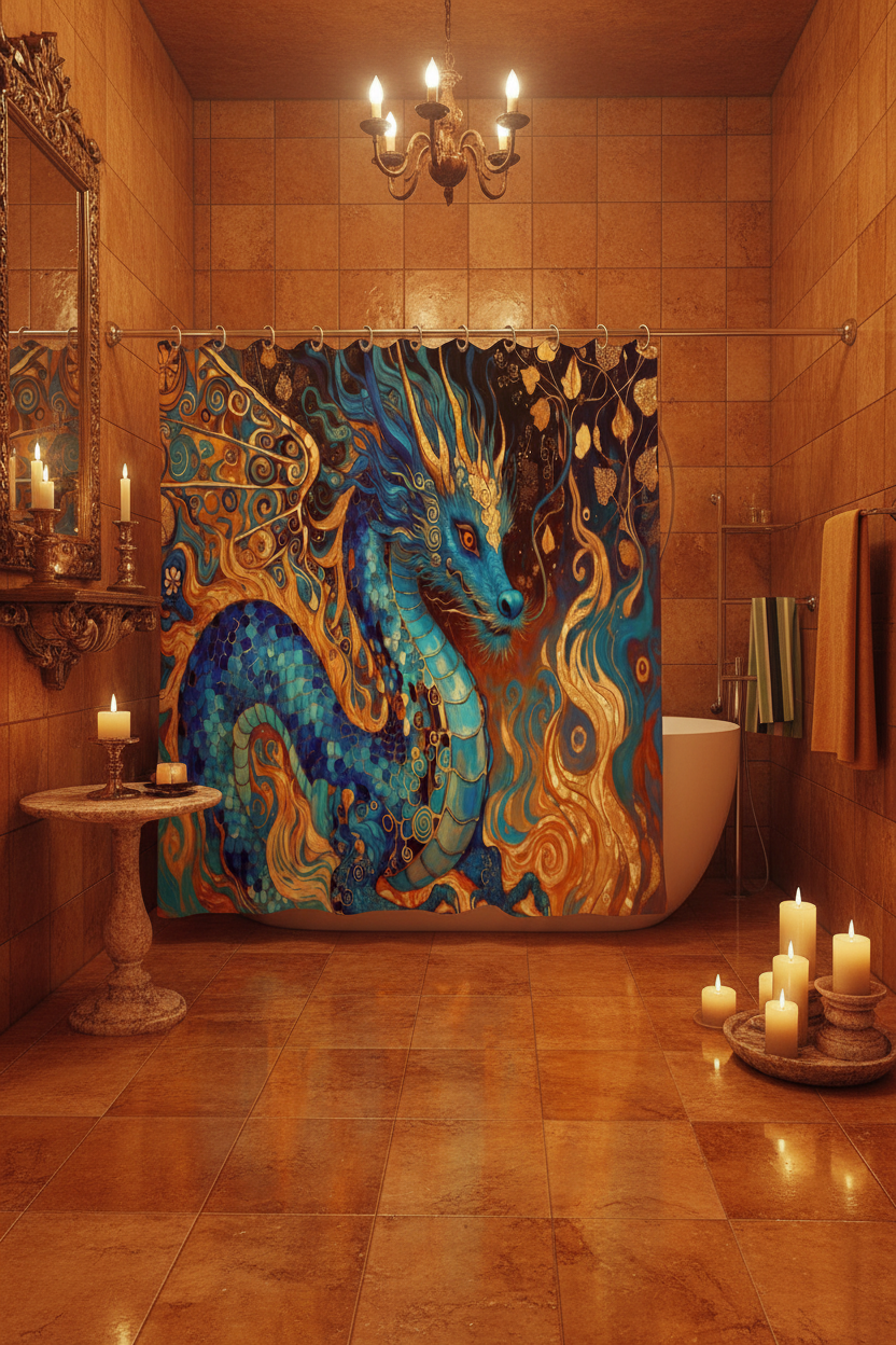 Cobalt Dragon Shower Curtain Lifestyle